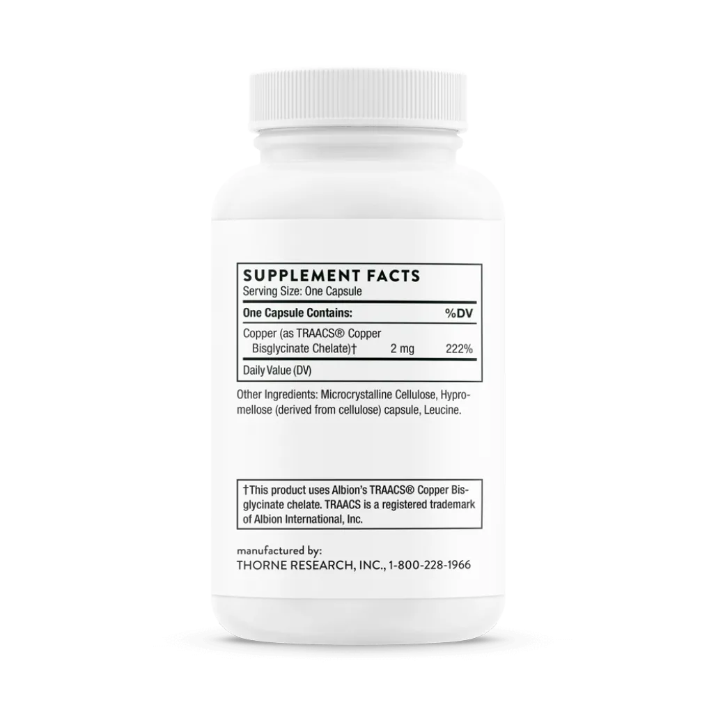 Thorne Copper Bisglycinate 60 vegcaps supplement facts