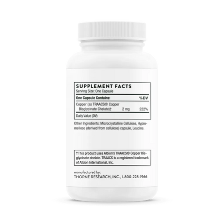 Thorne Copper Bisglycinate 60 vegcaps supplement facts