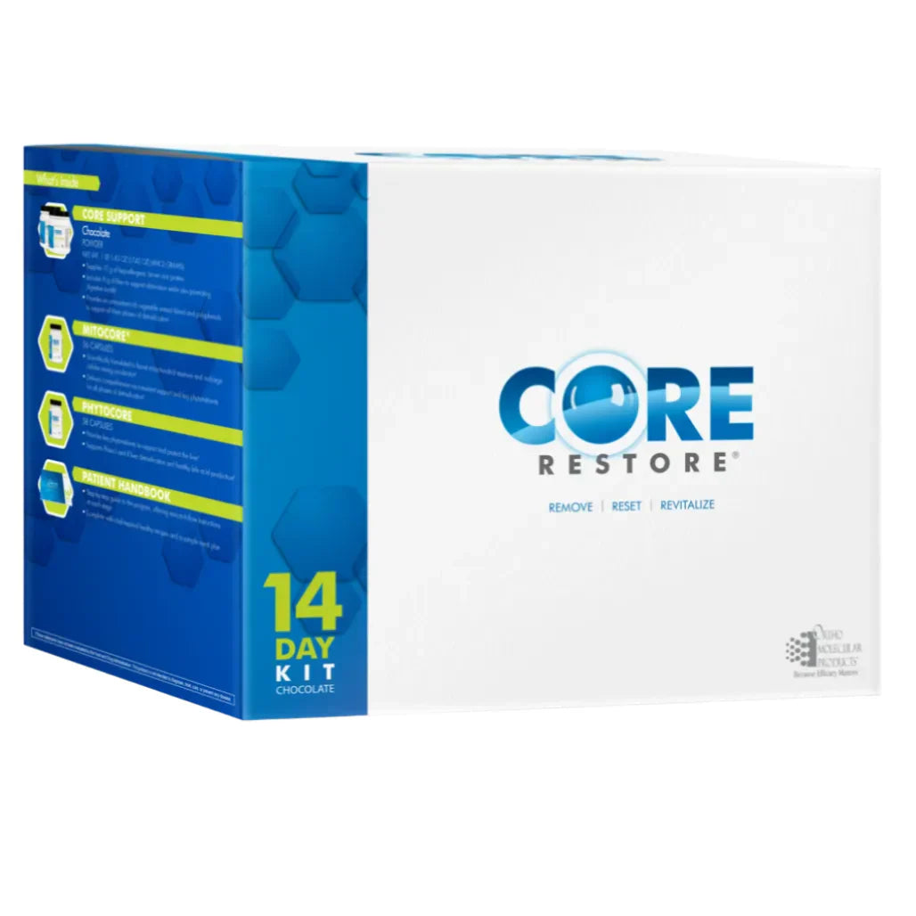 Ortho Molecular Core Restore Chocolate 14‑Day gut support shake for digestion, microbiome and wellness