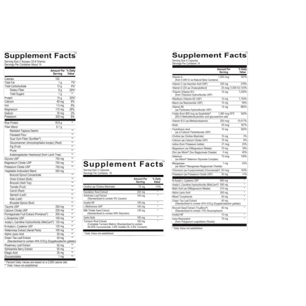 Ingredients list for Ortho Molecular Core Restore Vanilla 14-Day with microbiome-supporting probiotics and enzymes