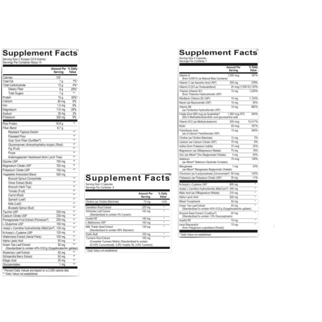 Core Restore Vanilla 7-Day ingredient panel with probiotics, prebiotic fibers, digestive enzymes and gut support blend