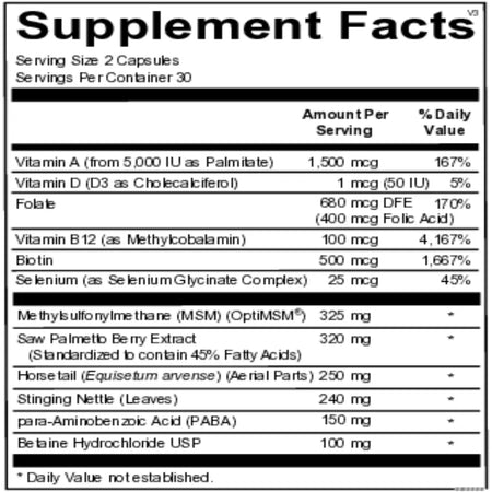 Cosmedix ingredient panel with biotin, zinc, silica, vitamins and phytonutrients for skin, hair & nails