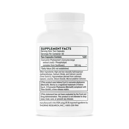 Thorne Curcumin Phytosome Sustained Meriva 120 Caps supplement facts