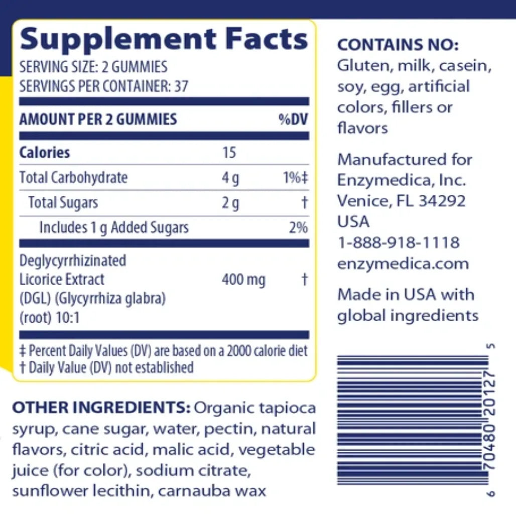 DGL Stomach Soothe 74 gummies enzymedica