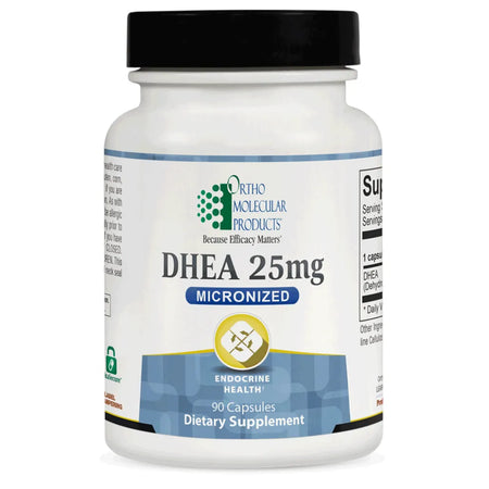 Ortho Molecular DHEA 25 mg hormone support supplement bottle for energy, mood and aging health