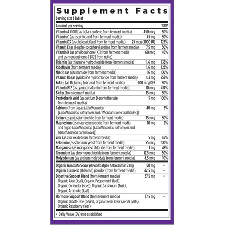 Ingredients of Every Womans One Daily 55+ dietary supplement - vitamin B12, selenium, folate