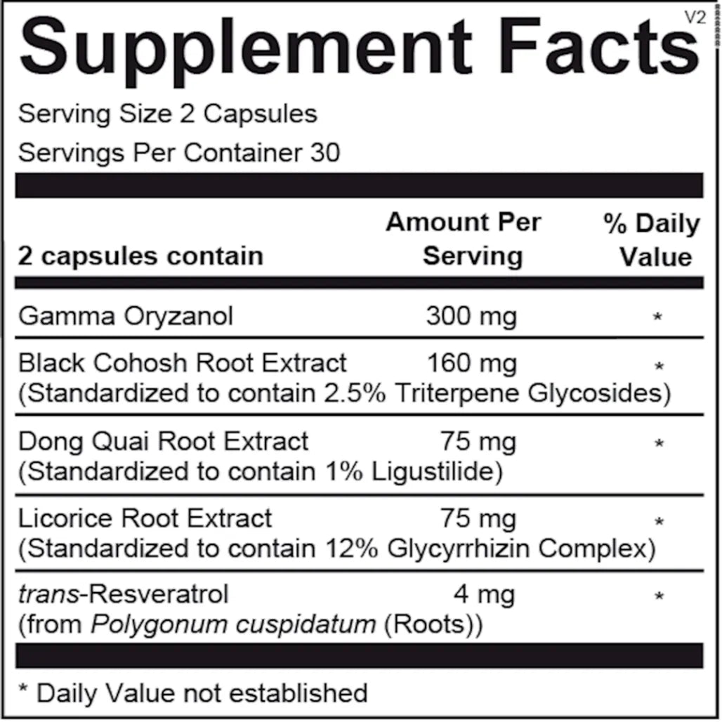 Femarin ingredient panel with herbs, phytoestrogens, vitamins and supportive nutrients for female hormonal health