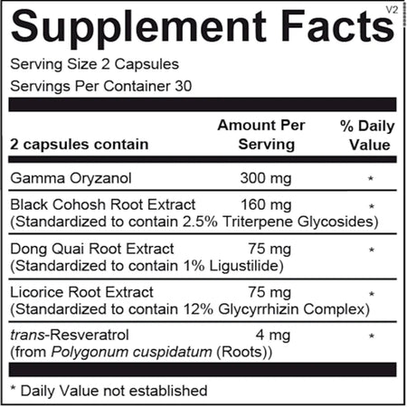 Femarin ingredient panel with herbs, phytoestrogens, vitamins and supportive nutrients for female hormonal health