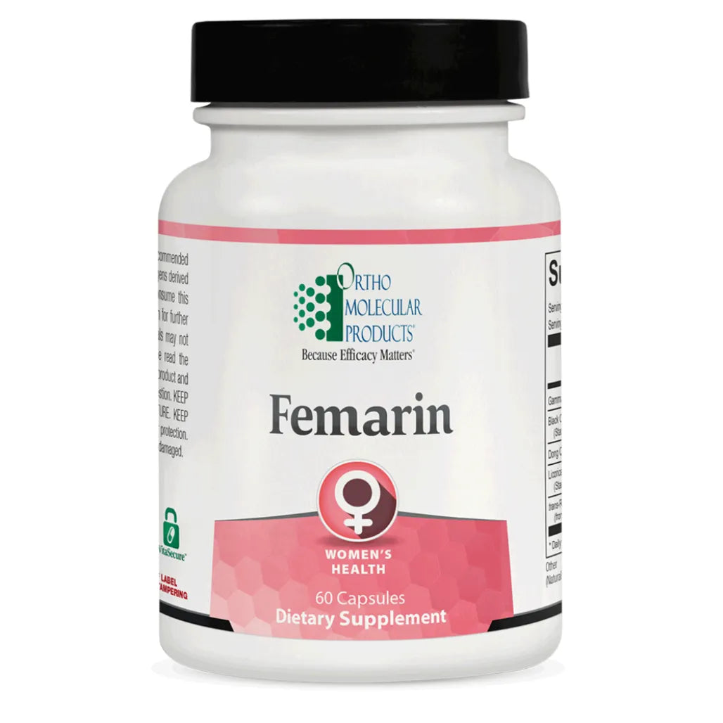 Ortho Molecular Femarin women’s support supplement bottle for hormonal balance and menopausal wellness