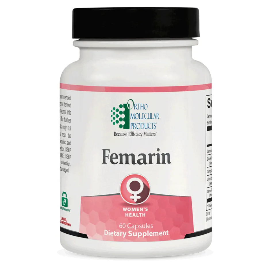 Ortho Molecular Femarin women’s support supplement bottle for hormonal balance and menopausal wellness