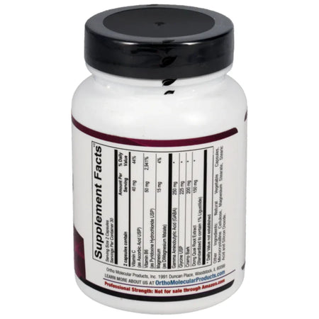 GABAnol ingredient panel showing GABA, L-theanine, taurine and calming nutrient blend for nervous support