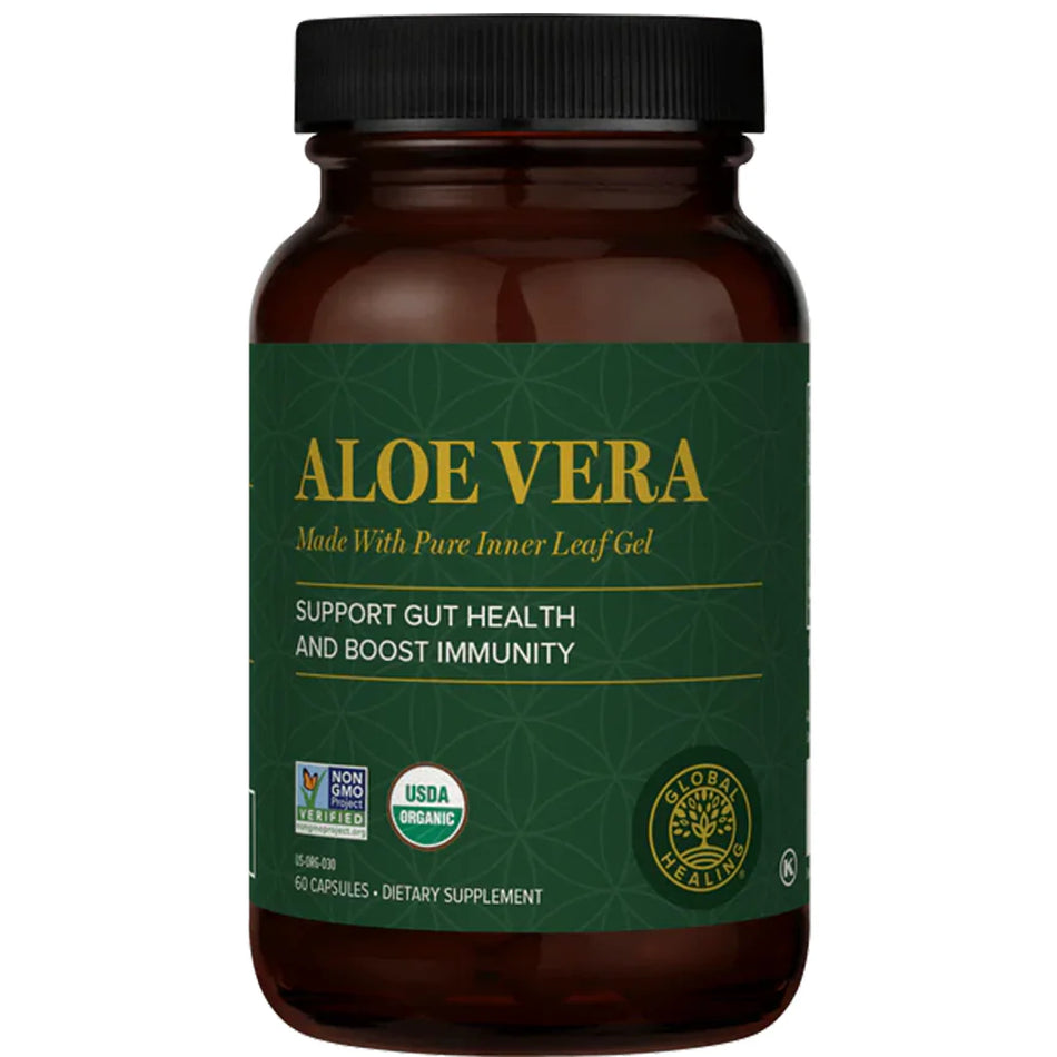 Global Healing Aloe Vera 60 capsules supplement bottle front view