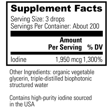 Detoxadine Organic Nascent Iodine Ingredients Panel with High Purity Iodine 1950mcg and Clean Vegetable Glycerin Base