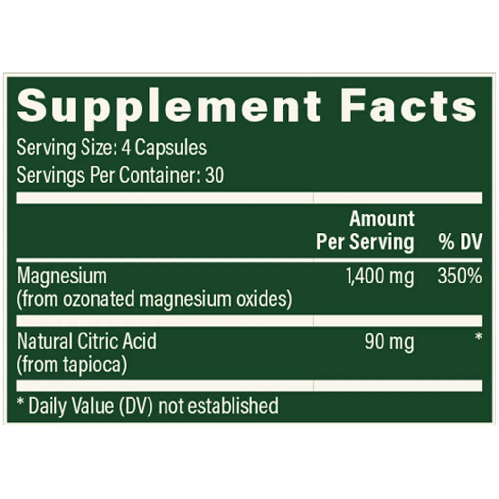 Global Healing Oxy-Powder Nutrition Facts Label Showing Ozonated Magnesium Oxides and Citric Acid Digestive Cleanse Ingredients
