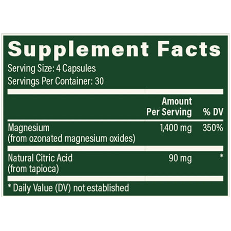 Global Healing Oxy-Powder Nutrition Facts Label Showing Ozonated Magnesium Oxides and Citric Acid Digestive Cleanse Ingredients