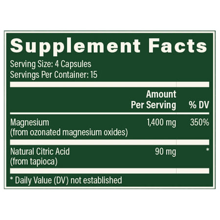 Global Healing Oxy Powder Ingredients Showing Ozonated Magnesium Oxides Citric Acid and Capsule Component Details