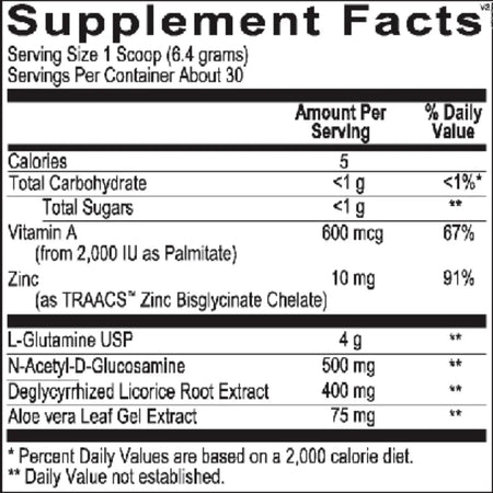 Gluta-Shield Vanilla ingredient panel with glutathione precursors, vitamin C, NAC and antioxidant blend