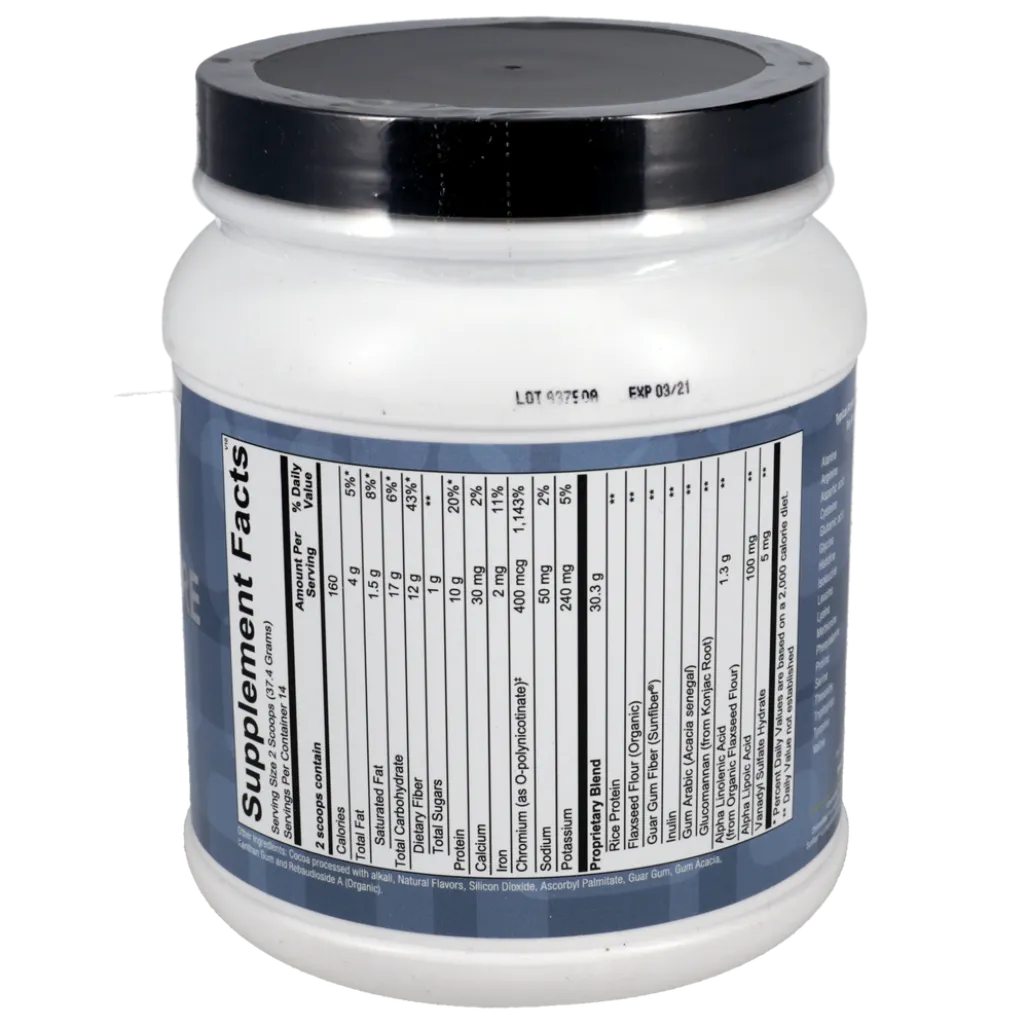 GlycemaCORE Chocolate ingredient panel with berberine, alpha-lipoic acid, chromium and GI support nutrients