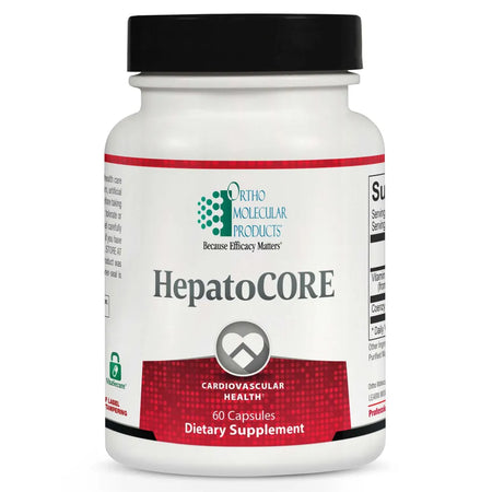 Ortho Molecular HepatoCORE liver support supplement bottle for healthy liver function and detox