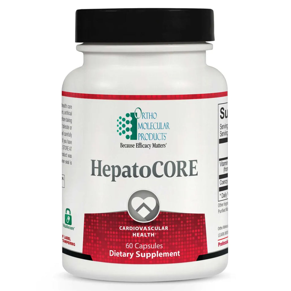 Ortho Molecular HepatoCORE liver support supplement bottle for healthy liver function and detox