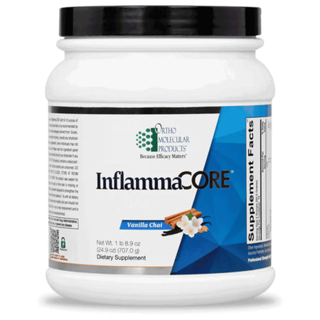 Ortho Molecular Products InflammaCORE Vanilla Chai supplement powder tub – front view.