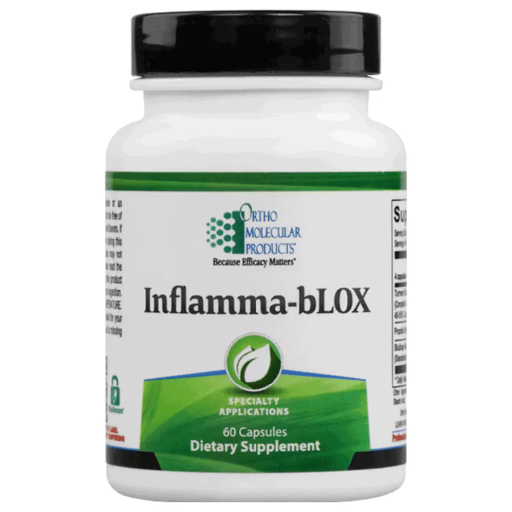 Inflamma-bLOX 60-count anti-inflammatory supplement by Ortho Molecular Products with green and white label
