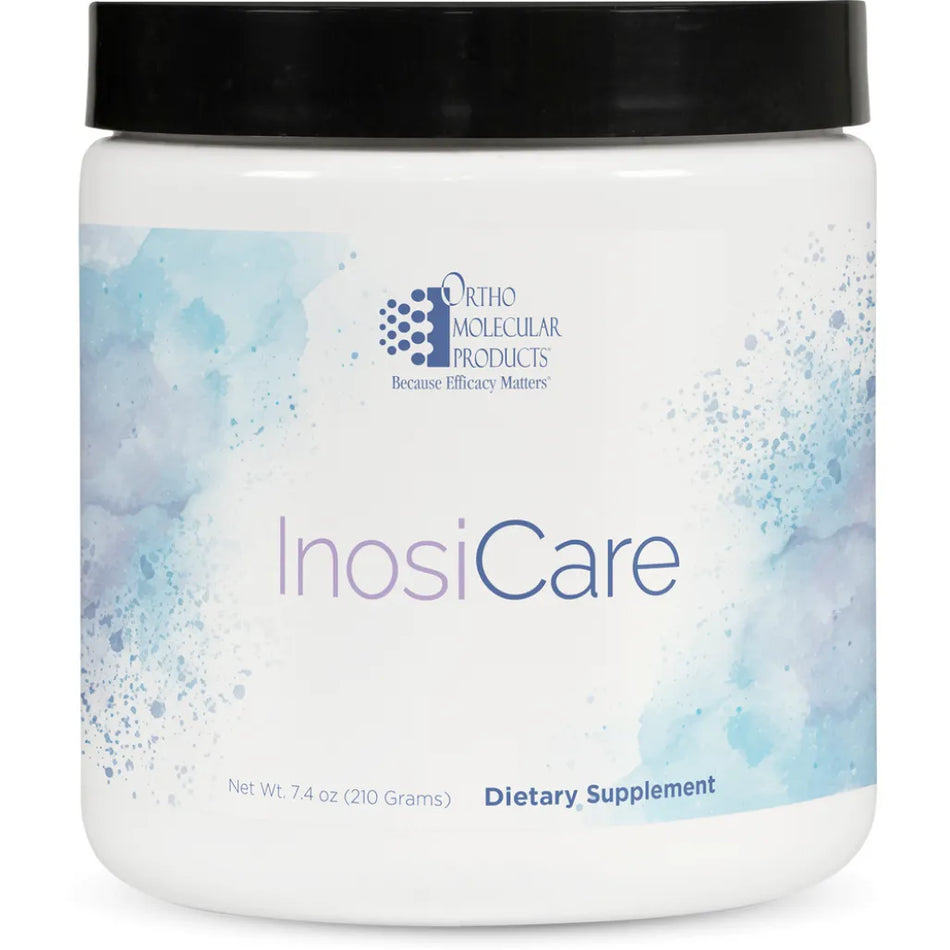 InosiCare supplement container featuring myo‑inositol and D‑chiro inositol formula by Ortho Molecular Products.