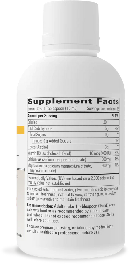 Ingredients of Integrative Therapeutics Liquid Calcium Magnesium 2:1 Orange 16 oz