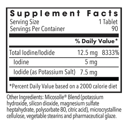 Supplement facts of Optimox Iodoral 12.5 mg showing iodine, potassium iodide and other inactive ingredients