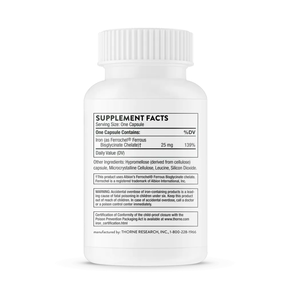 Thorne Iron Bisglycinate NSF 60 vegcaps supplement facts