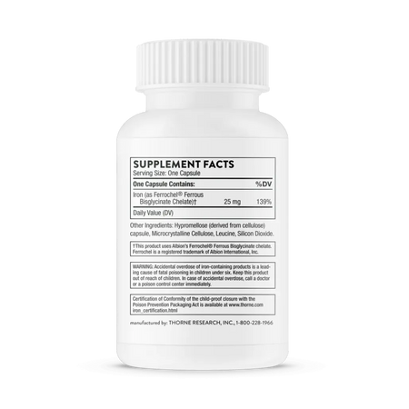 Thorne Iron Bisglycinate NSF 60 vegcaps supplement facts