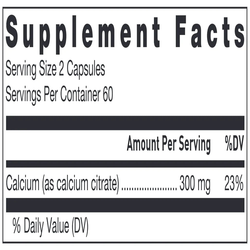Klean Calcium Citrate Nutrition Facts Label Showing Calcium Citrate Ingredient and Supplement Details