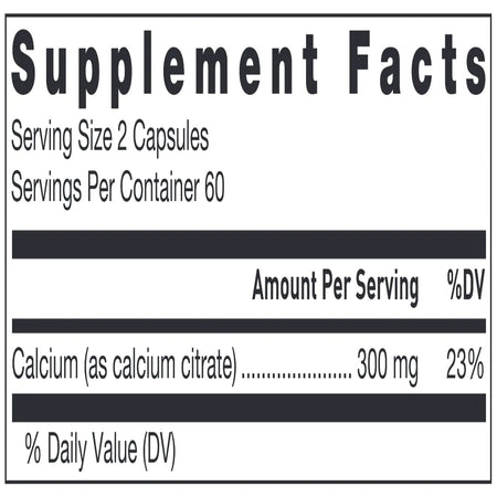 Klean Calcium Citrate Nutrition Facts Label Showing Calcium Citrate Ingredient and Supplement Details
