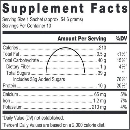 Klean Recovery Chocolate Nutrition Facts Label Showing Carbohydrate Protein Amino Acid and Ingredient Details