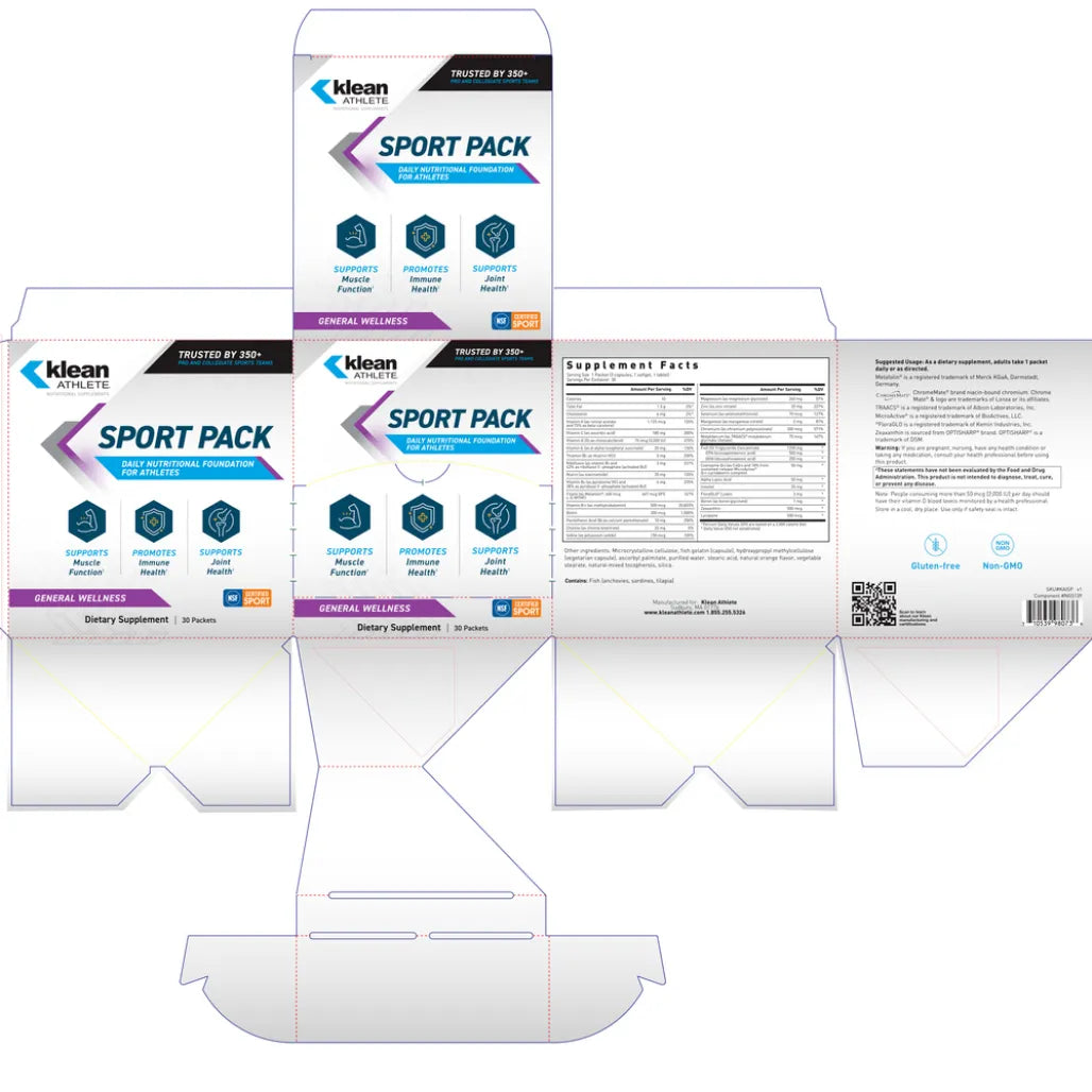 Klean Athlete Sport Pack All‑in‑One Daily Nutrition Pack with Vitamin D Magnesium Omega‑3 EPA DHA for Active Performance