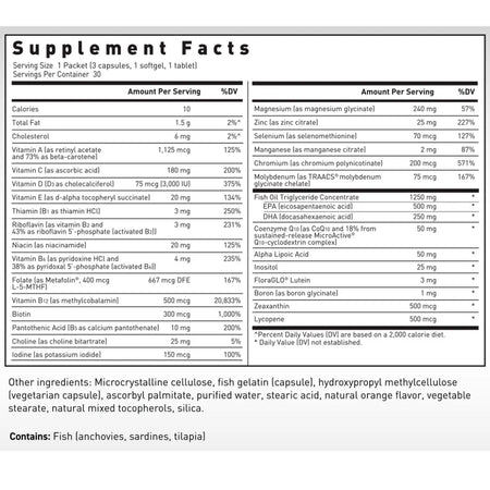 Klean Sport Pack Nutrition Facts Label Showing Vitamins Minerals Magnesium Glycinate Vitamin D3 Omega‑3 EPA DHA and Ingredient Details