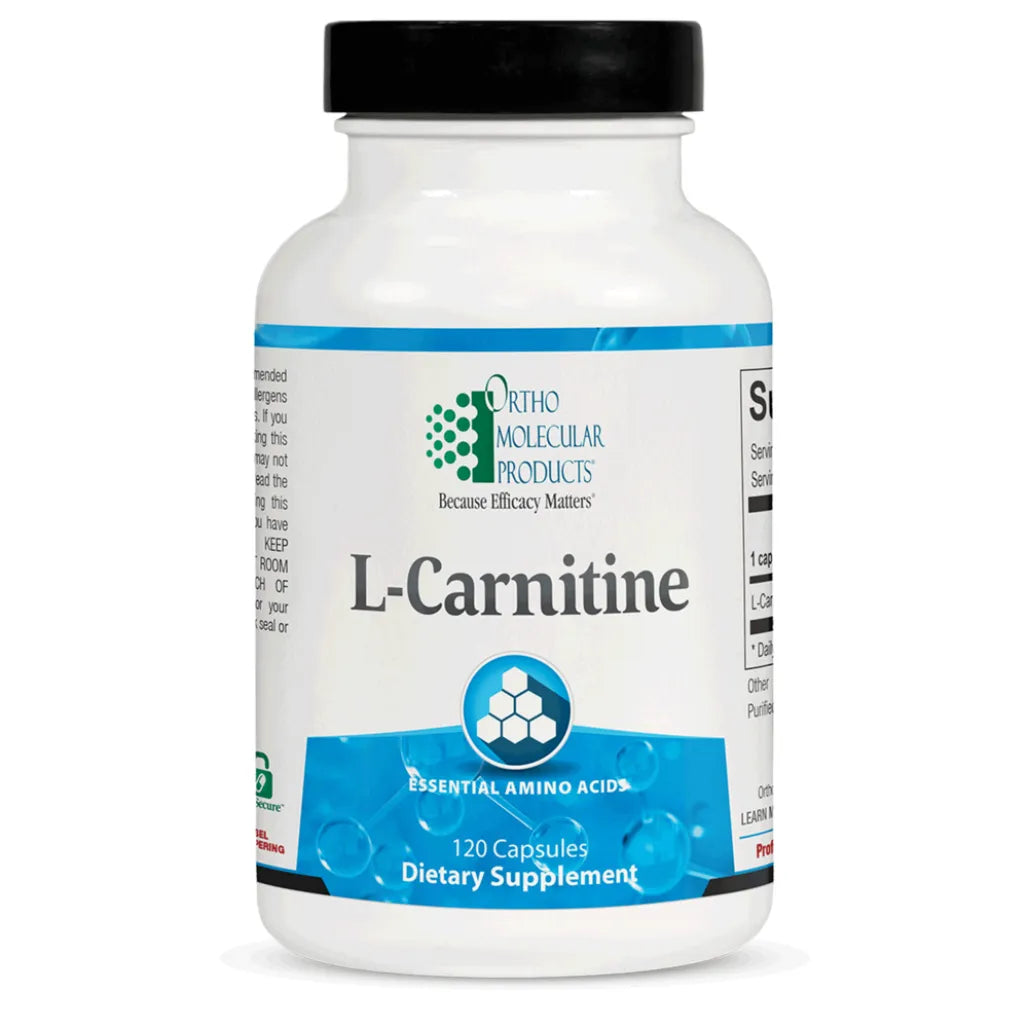 L‑Carnitine amino acid supplement by Ortho Molecular Products – 120 capsules for metabolism and cardiovascular support
