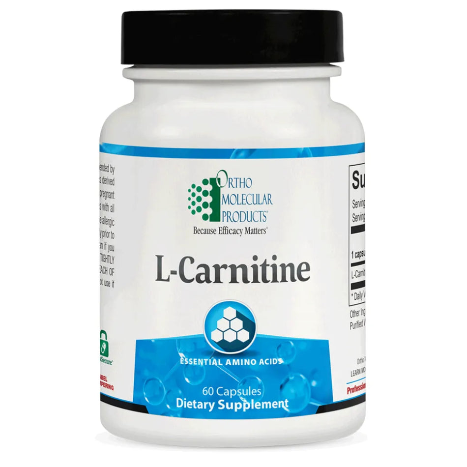 Ortho Molecular Products L‑Carnitine dietary supplement bottle – 60 capsules.