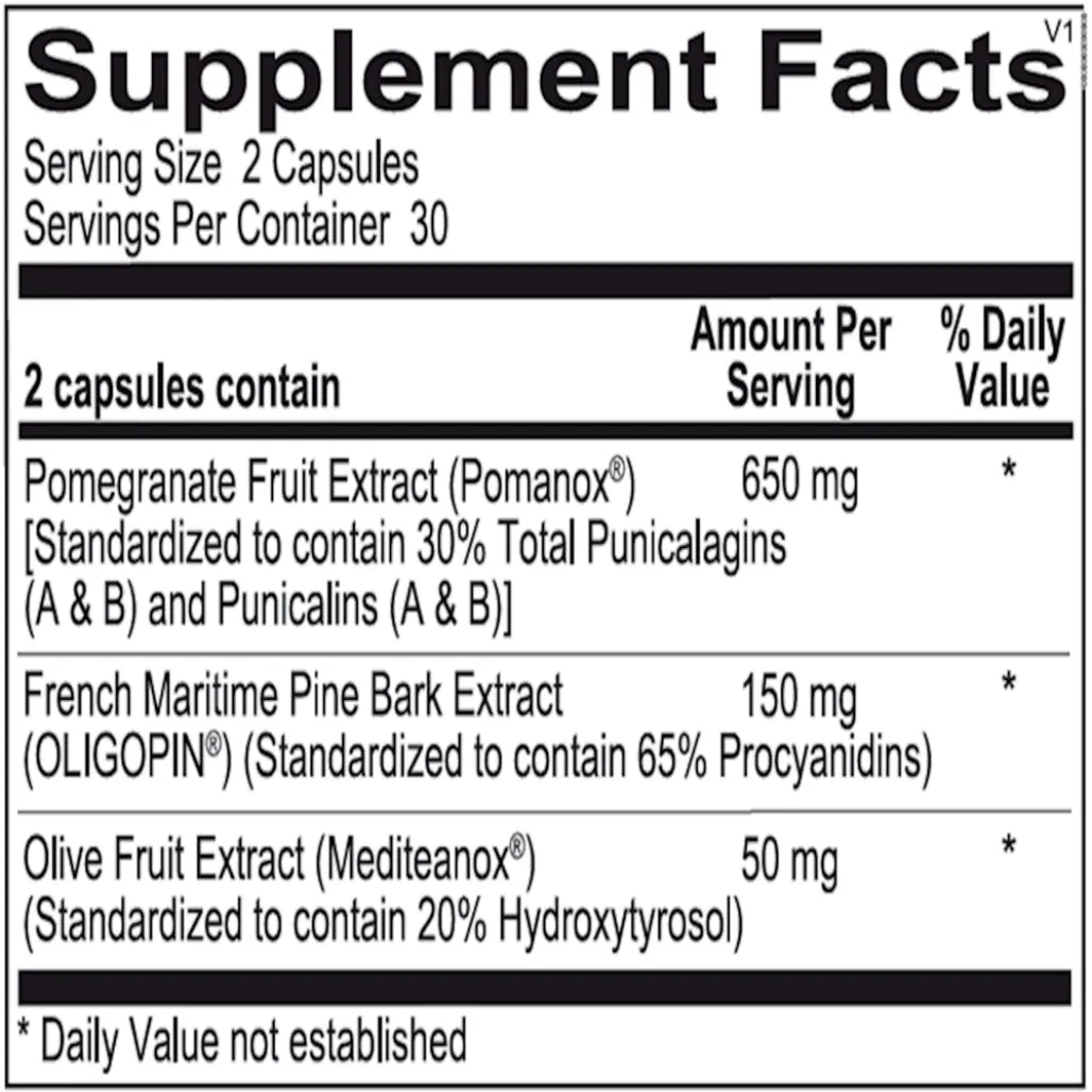 Ingredients and supplement facts label for Ortho Molecular Lipitrol OX showing antioxidant botanical extracts per serving.