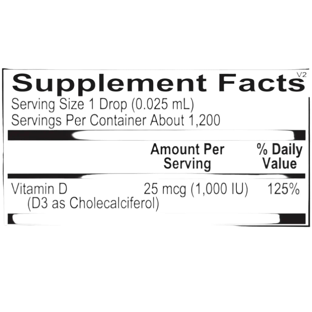Ingredients list for Liquid Vitamin D3 with K2 by Ortho Molecular Products, listing vitamin D3, vitamin K2 (MK‑7), and medium‑chain triglycerides oil.