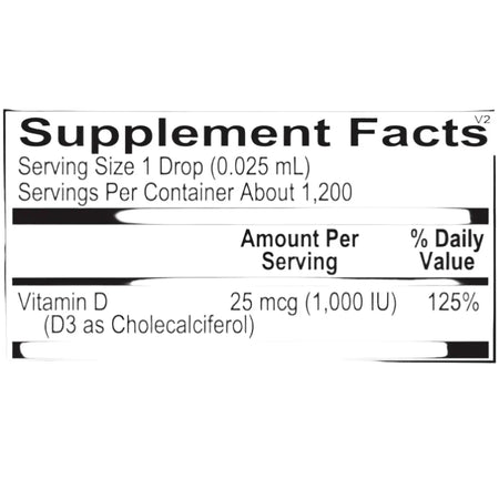Ingredients list for Liquid Vitamin D3 with K2 by Ortho Molecular Products, listing vitamin D3, vitamin K2 (MK‑7), and medium‑chain triglycerides oil.