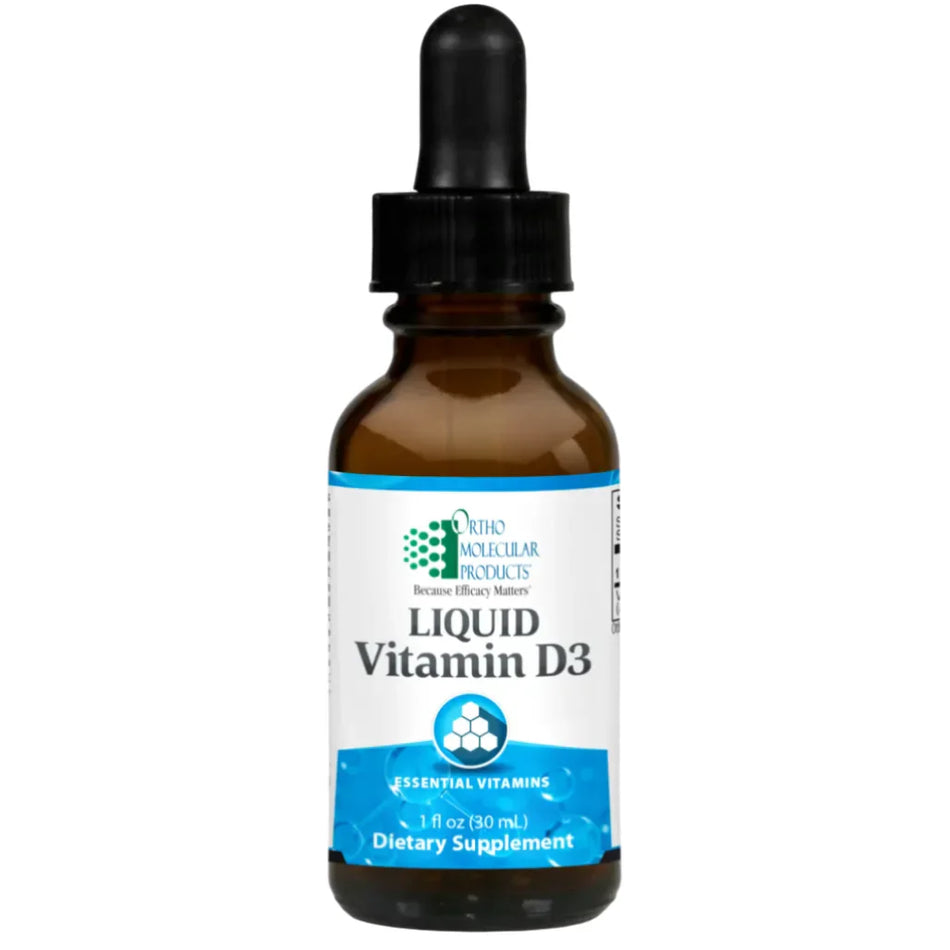 Ortho Molecular Liquid Vitamin D3 2,000 IU tincture bottle for bone, immune, and mood support.