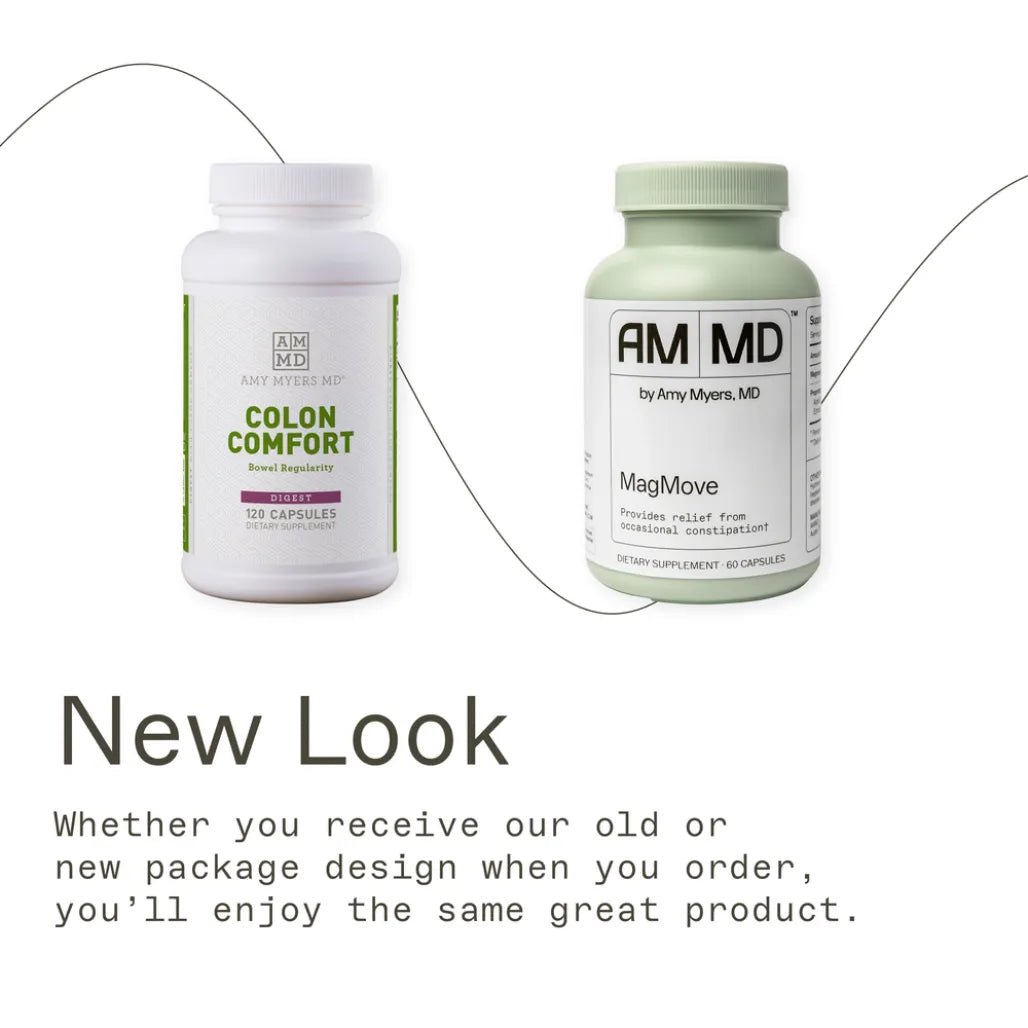 MagMove by Amy Myers MD, a 60-capsule supplement providing relief from occasional constipation.