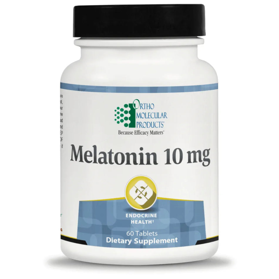 Melatonin 10 mg dietary supplement by Ortho Molecular Products to support healthy sleep patterns and normal inflammatory balance