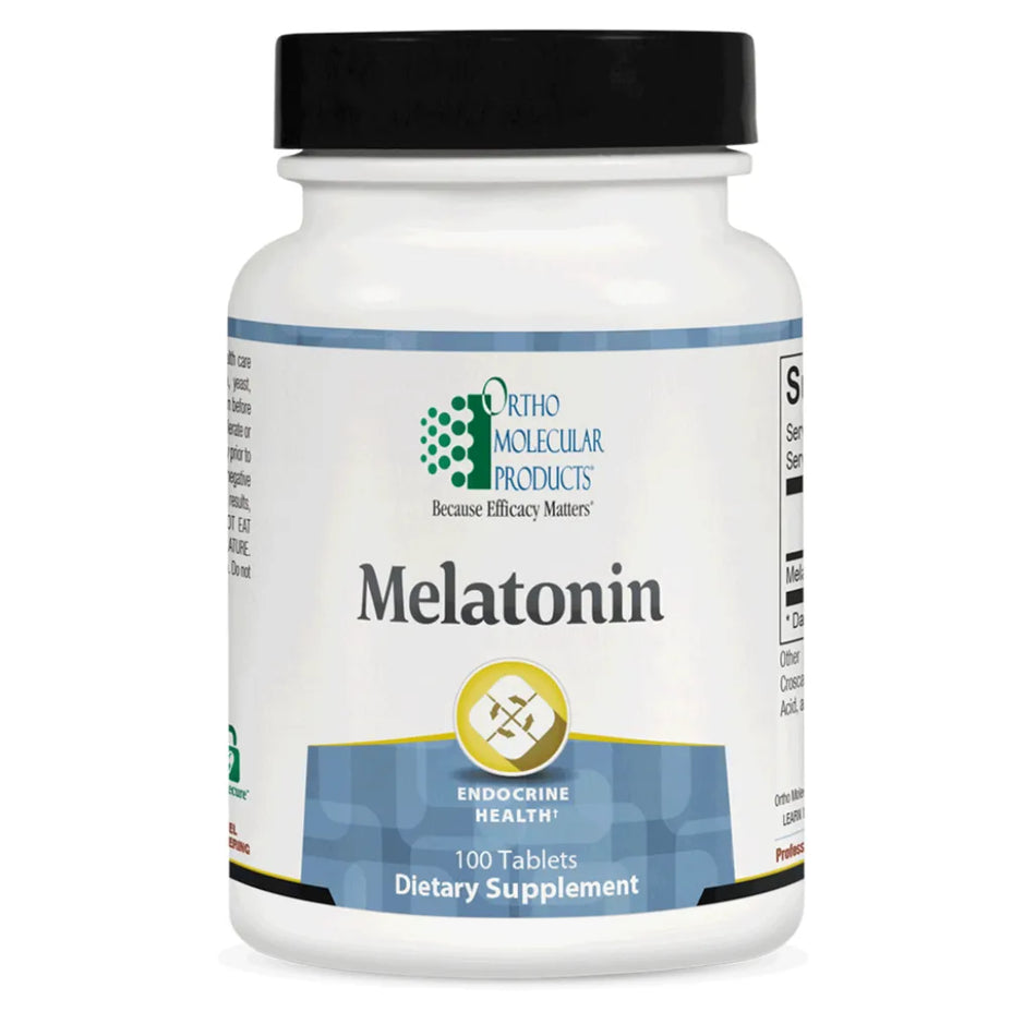 Ortho Molecular Products Melatonin hormone supplement for healthy sleep cycles, circadian rhythm regulation and antioxidant support.