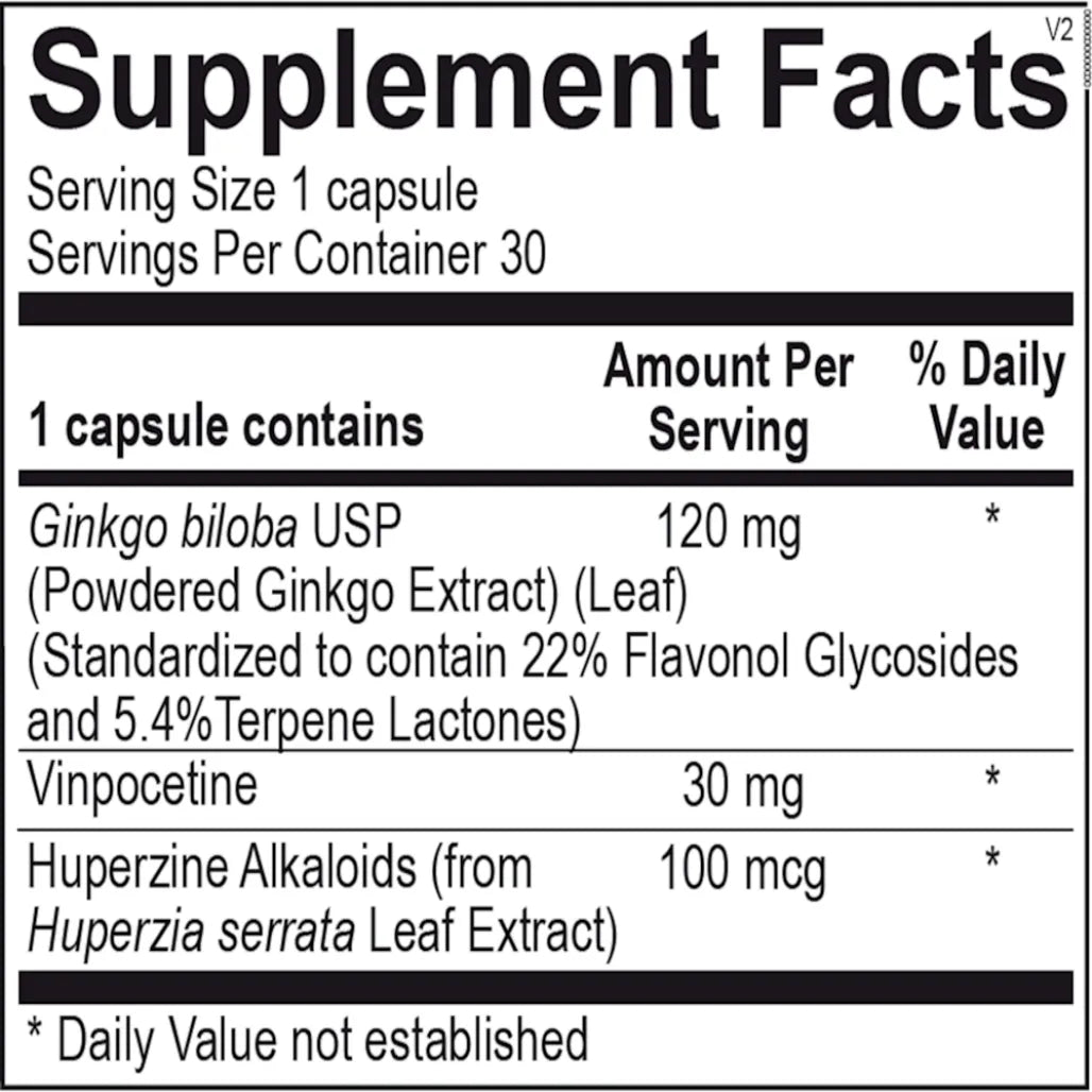 Ingredients and supplement facts label for Ortho Molecular Products Membrin cognitive support capsules showing key active amounts.