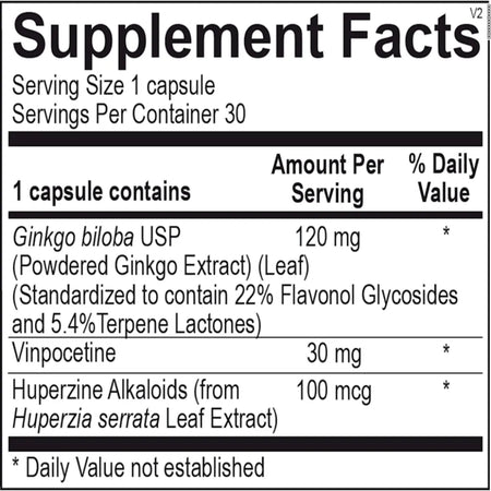 Ingredients and supplement facts label for Ortho Molecular Products Membrin cognitive support capsules showing key active amounts.