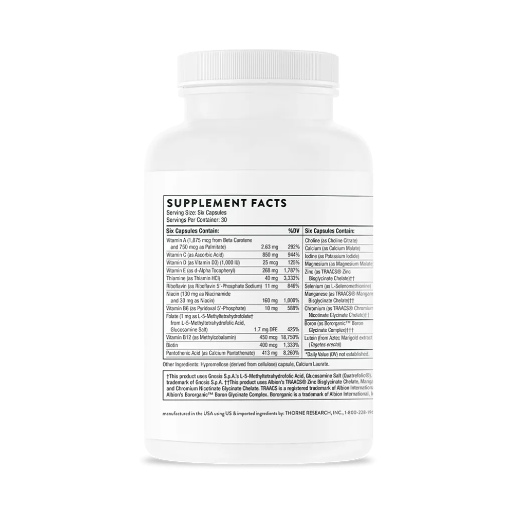 Thorne Men's Multi 50+ without CU FE 180 caps supplement facts