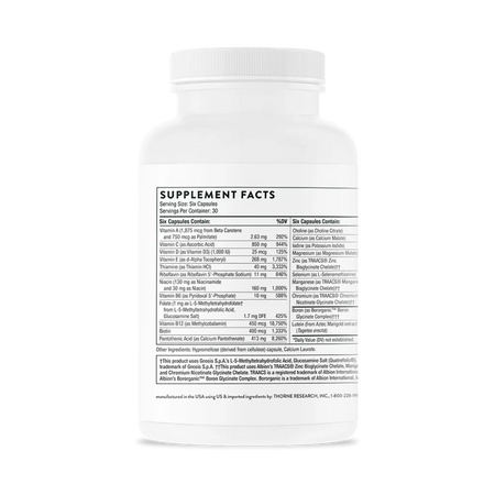 Thorne Men's Multi 50+ without CU FE 180 caps supplement facts