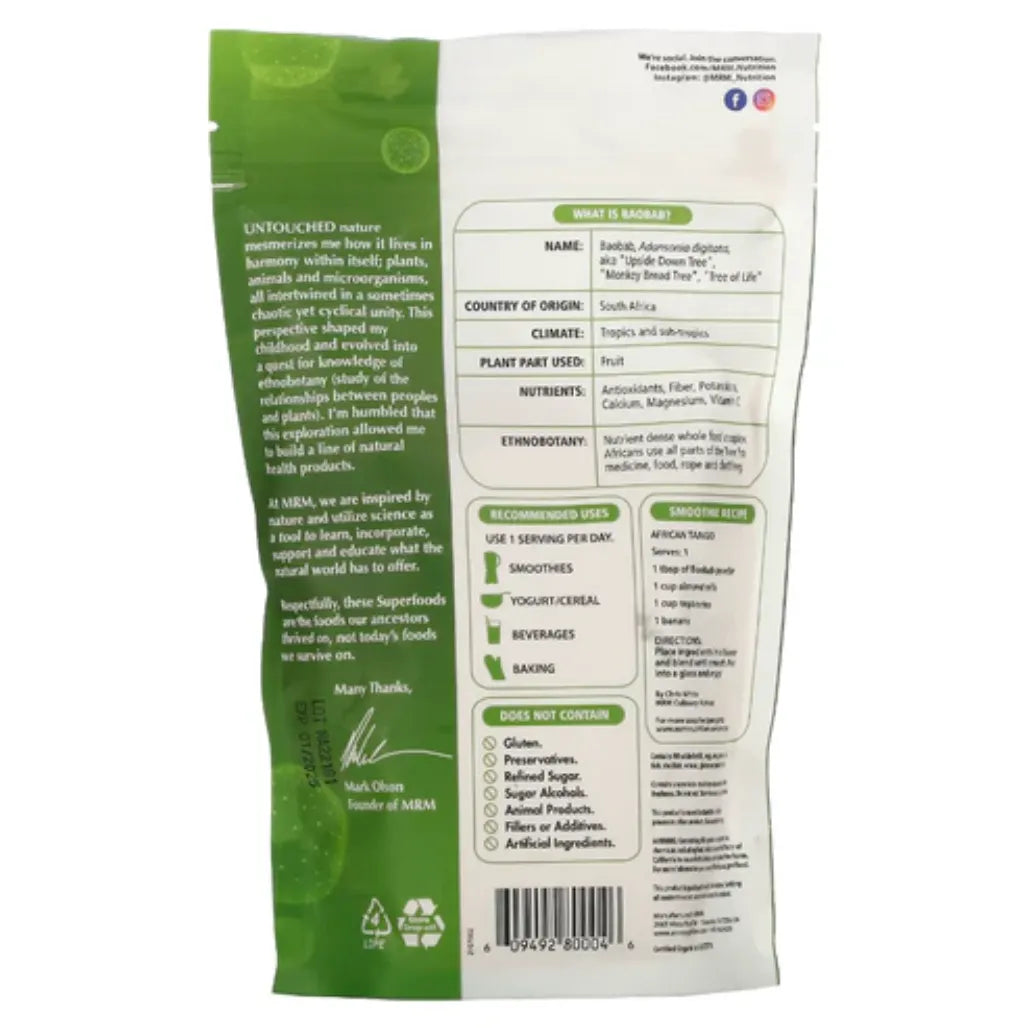 Raw Organic Baobab Fruit Powder 8.5 oz Metabolic Response Modifier